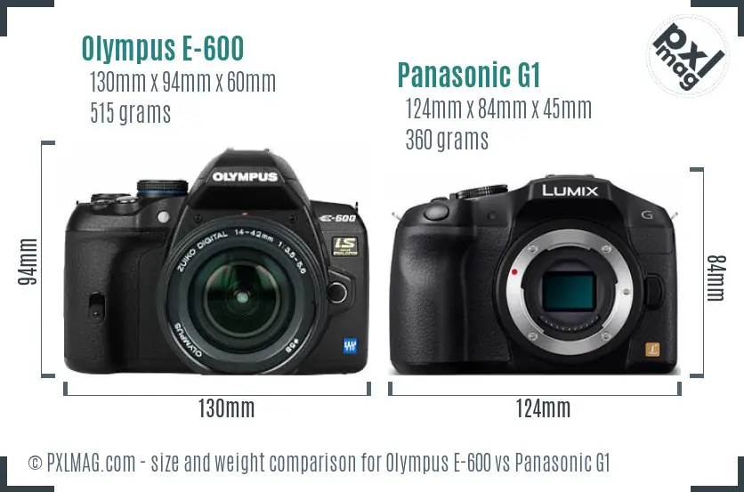 Olympus E-600 vs Panasonic G1 size comparison