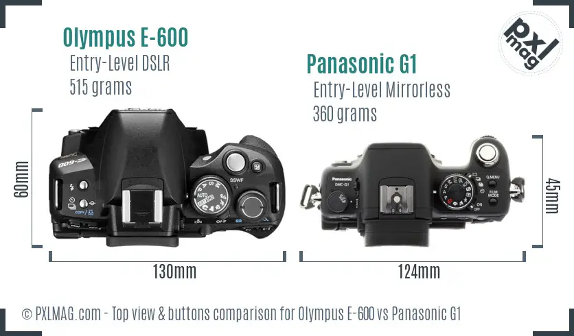 Olympus E-600 vs Panasonic G1 top view buttons comparison