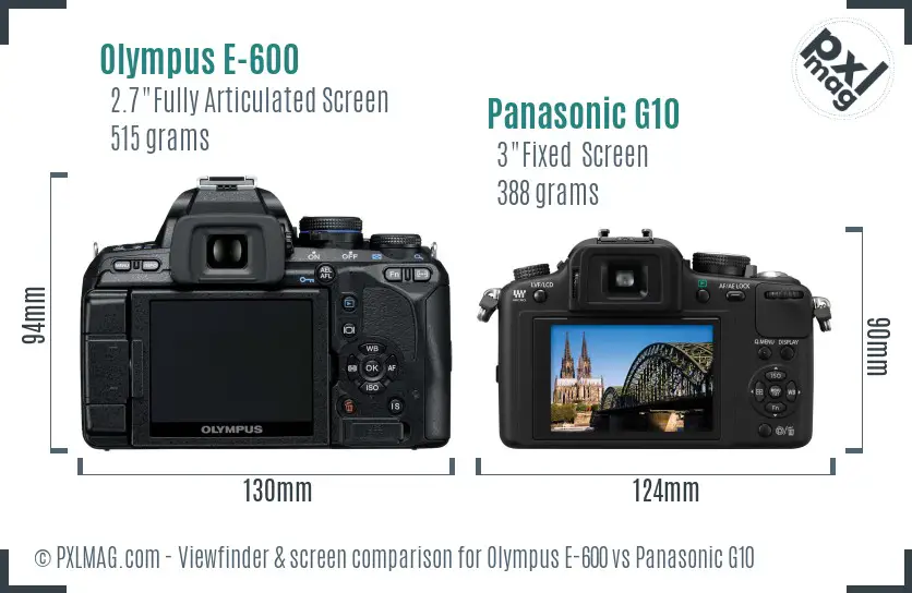 Olympus E-600 vs Panasonic G10 Screen and Viewfinder comparison
