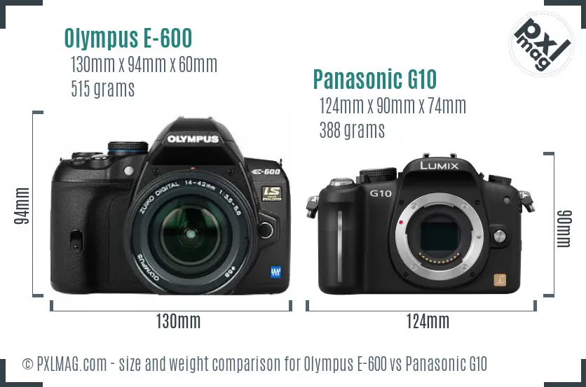 Olympus E-600 vs Panasonic G10 size comparison