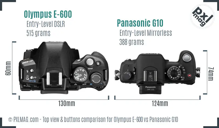 Olympus E-600 vs Panasonic G10 top view buttons comparison