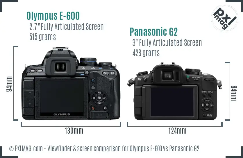 Olympus E-600 vs Panasonic G2 Screen and Viewfinder comparison
