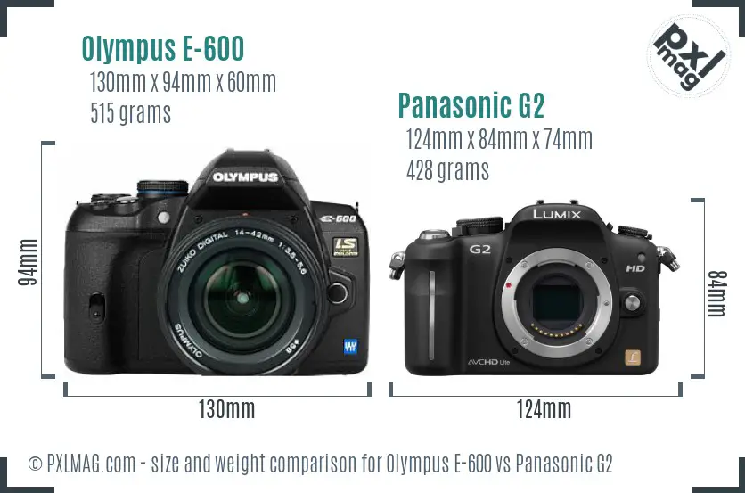 Olympus E-600 vs Panasonic G2 size comparison