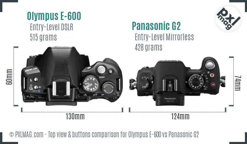 Olympus E-600 vs Panasonic G2 top view buttons comparison