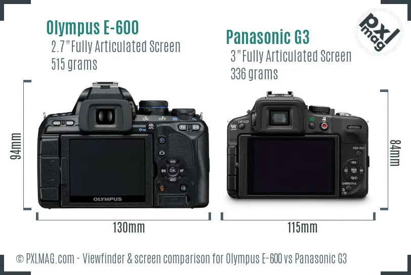 Olympus E-600 vs Panasonic G3 Screen and Viewfinder comparison