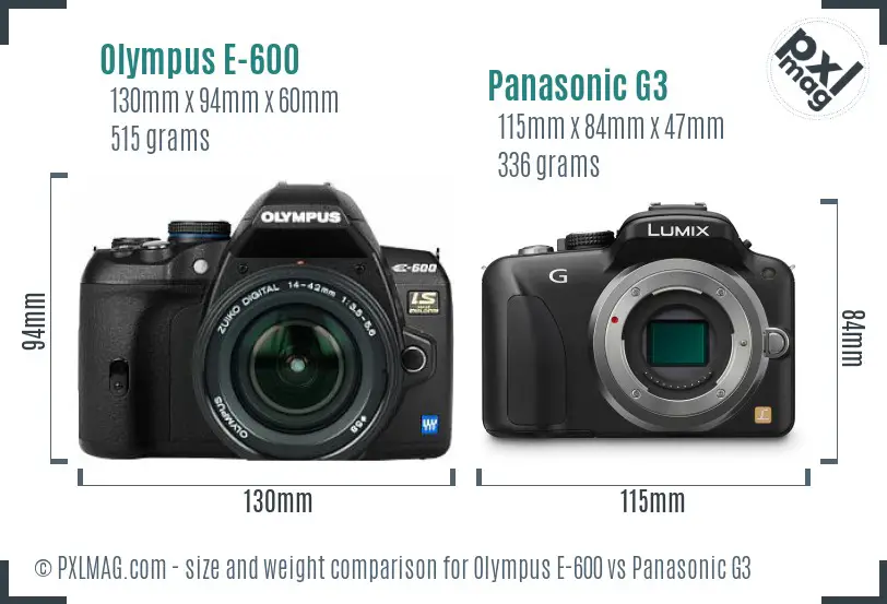 Olympus E-600 vs Panasonic G3 size comparison
