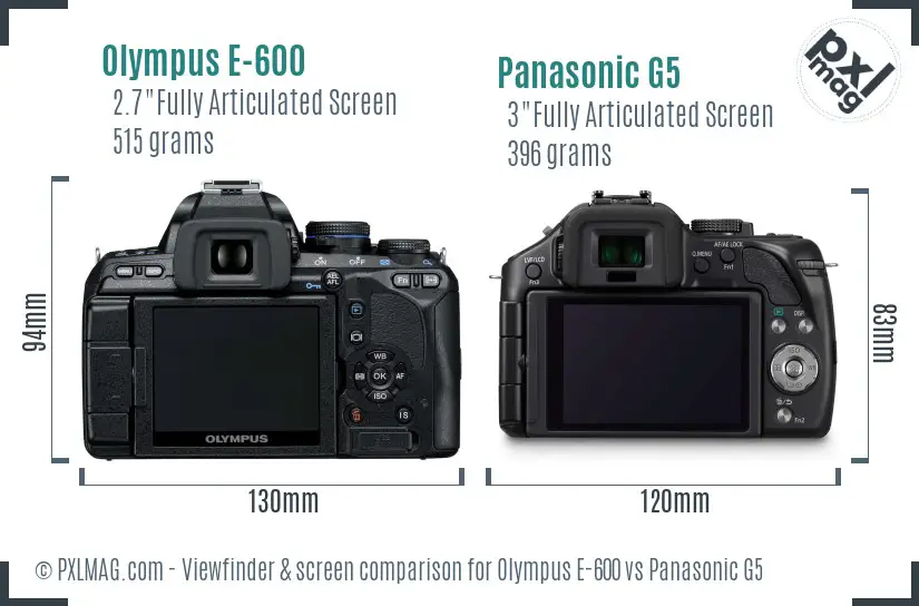 Olympus E-600 vs Panasonic G5 Screen and Viewfinder comparison