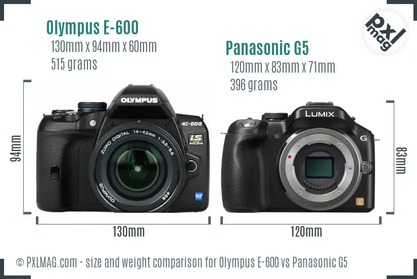 Olympus E-600 vs Panasonic G5 size comparison