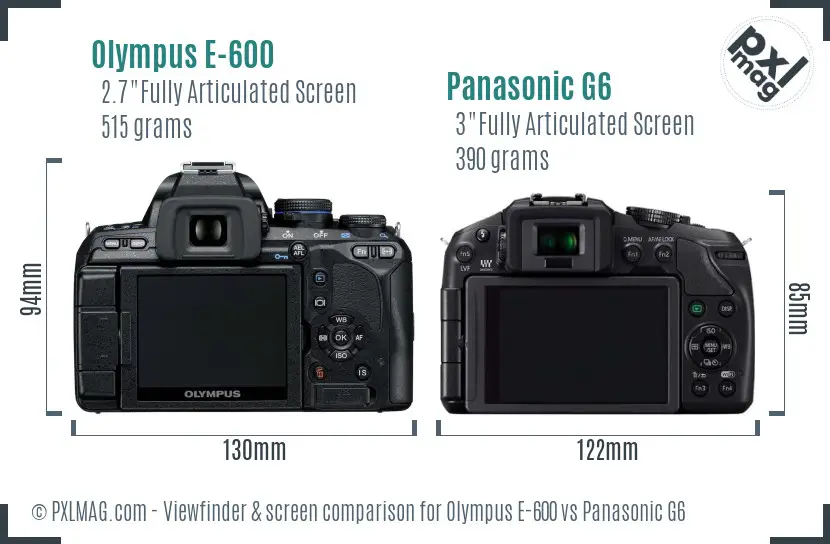 Olympus E-600 vs Panasonic G6 Screen and Viewfinder comparison