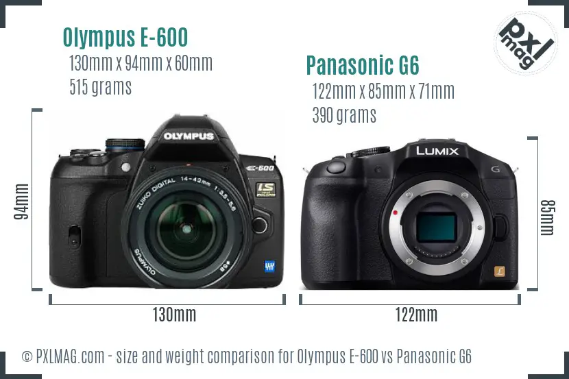 Olympus E-600 vs Panasonic G6 size comparison