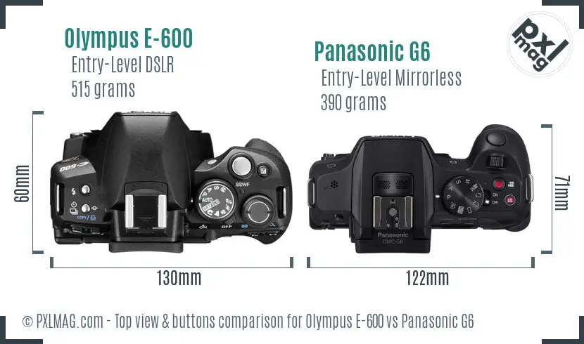 Olympus E-600 vs Panasonic G6 top view buttons comparison