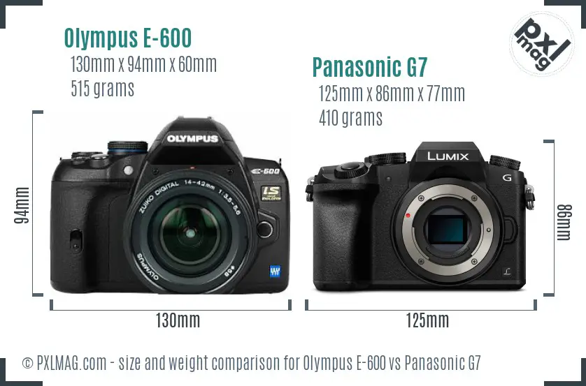Olympus E-600 vs Panasonic G7 size comparison