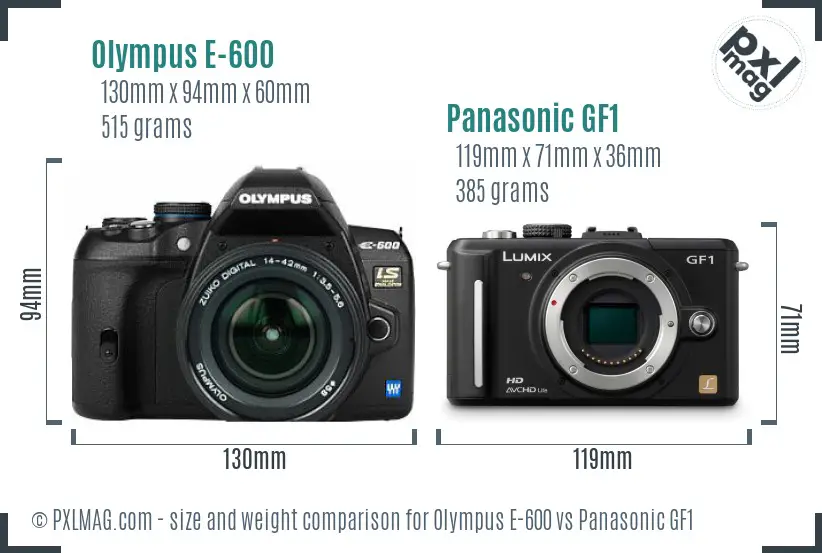 Olympus E-600 vs Panasonic GF1 size comparison