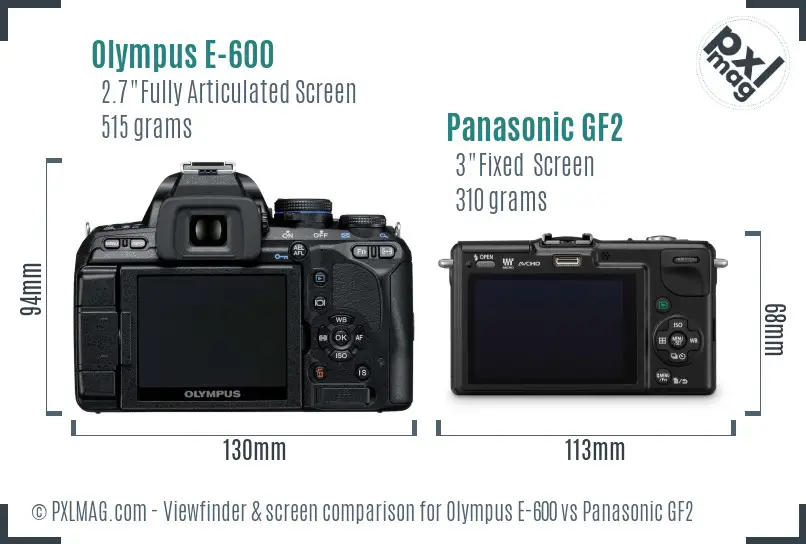 Olympus E-600 vs Panasonic GF2 Screen and Viewfinder comparison