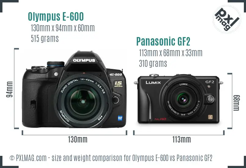 Olympus E-600 vs Panasonic GF2 size comparison