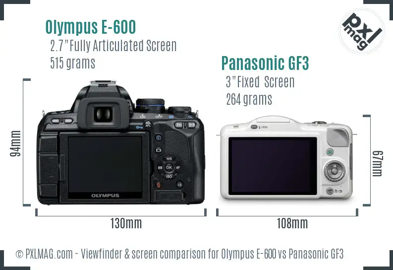 Olympus E-600 vs Panasonic GF3 Screen and Viewfinder comparison
