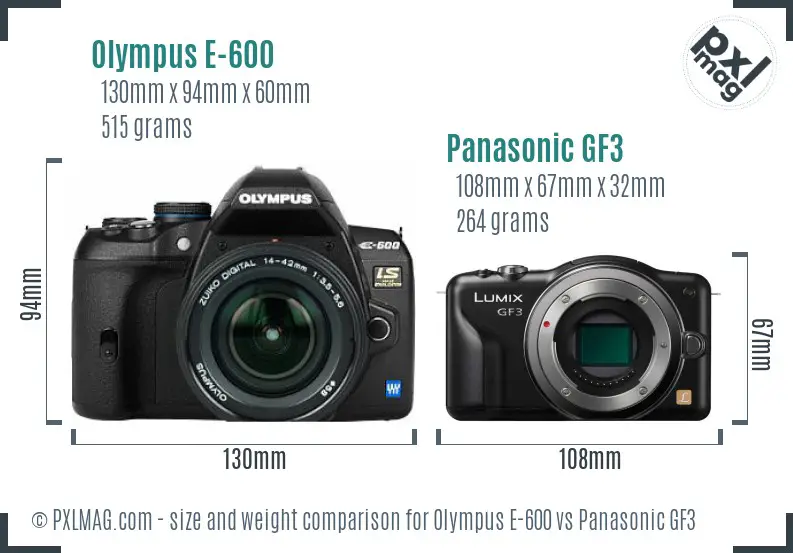 Olympus E-600 vs Panasonic GF3 size comparison