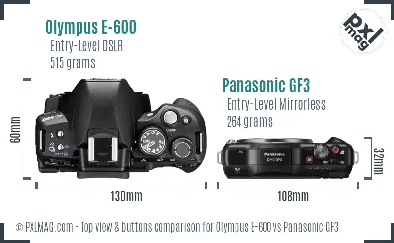 Olympus E-600 vs Panasonic GF3 top view buttons comparison