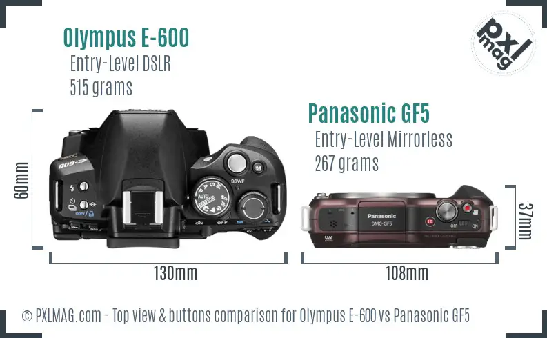 Olympus E-600 vs Panasonic GF5 top view buttons comparison