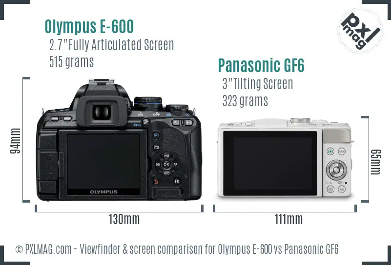 Olympus E-600 vs Panasonic GF6 Screen and Viewfinder comparison