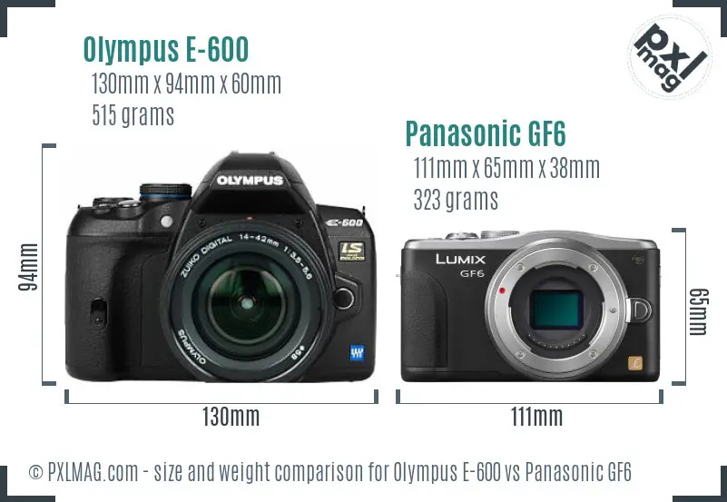 Olympus E-600 vs Panasonic GF6 size comparison