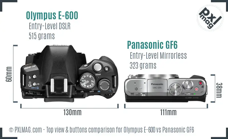 Olympus E-600 vs Panasonic GF6 top view buttons comparison