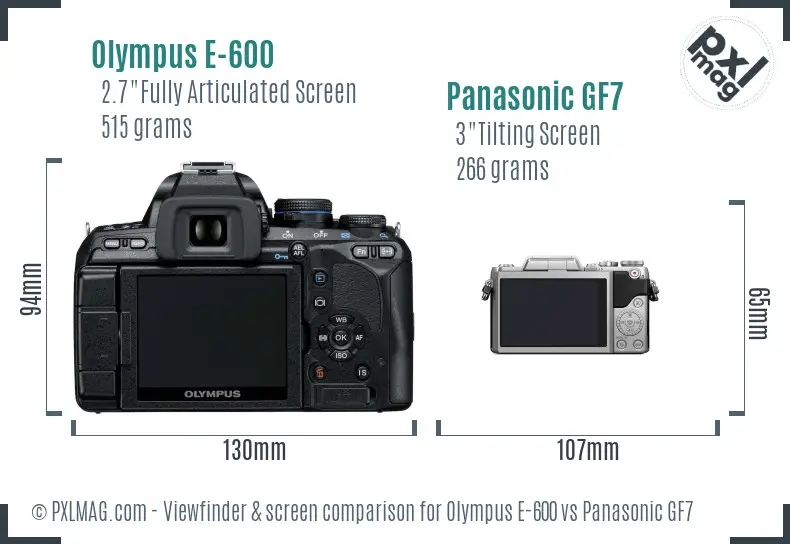 Olympus E-600 vs Panasonic GF7 Screen and Viewfinder comparison