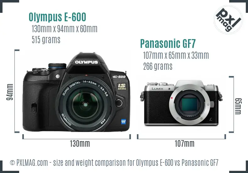 Olympus E-600 vs Panasonic GF7 size comparison