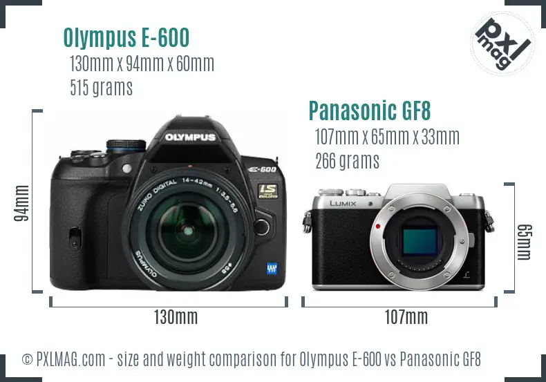 Olympus E-600 vs Panasonic GF8 size comparison