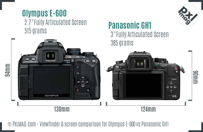 Olympus E-600 vs Panasonic GH1 Screen and Viewfinder comparison