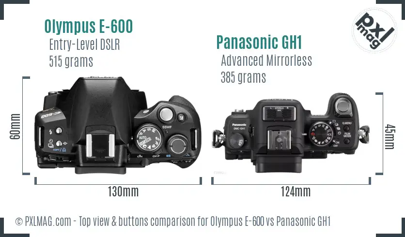 Olympus E-600 vs Panasonic GH1 top view buttons comparison