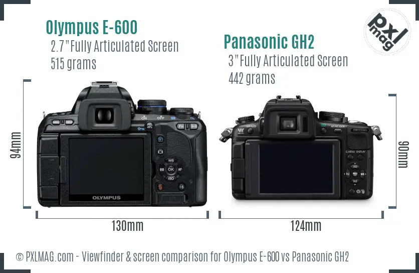 Olympus E-600 vs Panasonic GH2 Screen and Viewfinder comparison