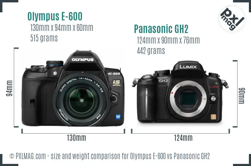 Olympus E-600 vs Panasonic GH2 size comparison