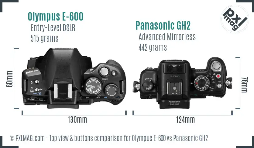 Olympus E-600 vs Panasonic GH2 top view buttons comparison