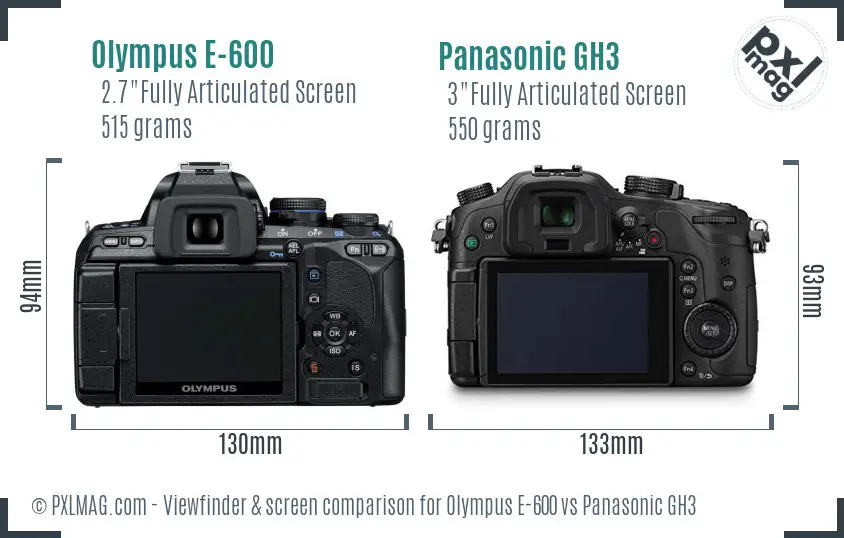 Olympus E-600 vs Panasonic GH3 Screen and Viewfinder comparison