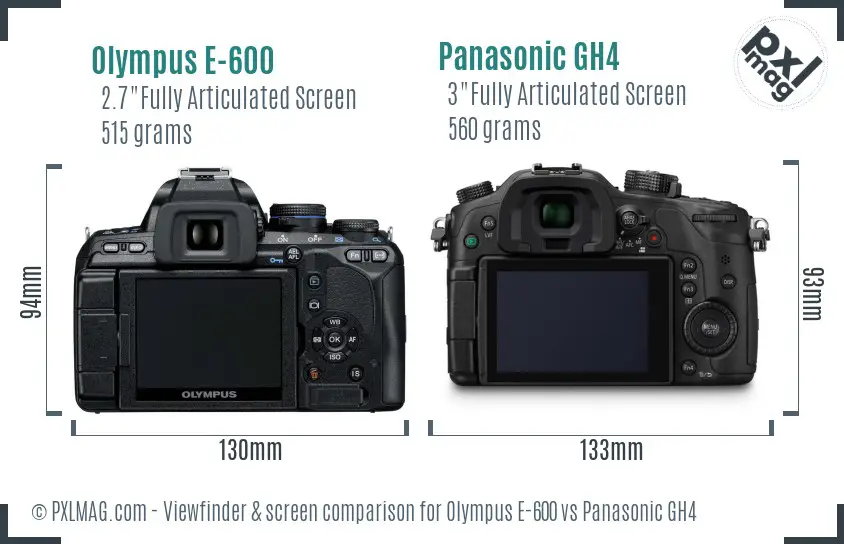 Olympus E-600 vs Panasonic GH4 Screen and Viewfinder comparison