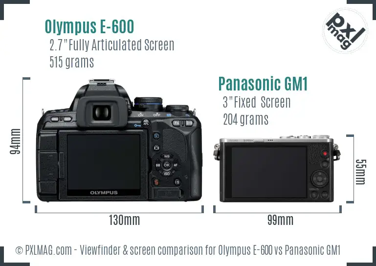 Olympus E-600 vs Panasonic GM1 Screen and Viewfinder comparison