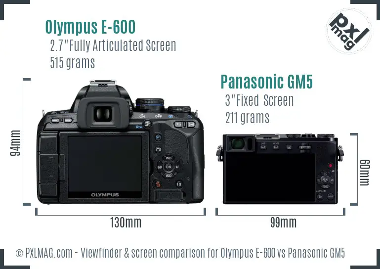 Olympus E-600 vs Panasonic GM5 Screen and Viewfinder comparison