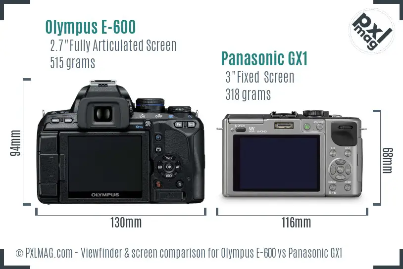 Olympus E-600 vs Panasonic GX1 Screen and Viewfinder comparison