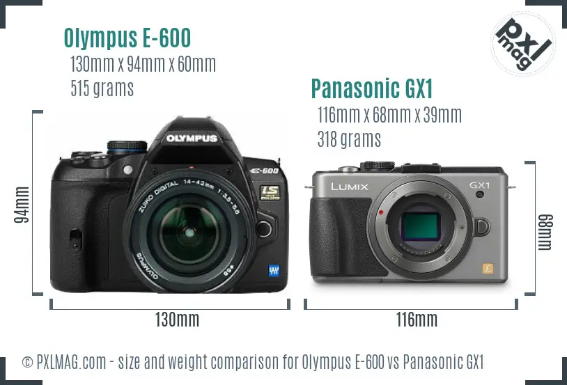 Olympus E-600 vs Panasonic GX1 size comparison