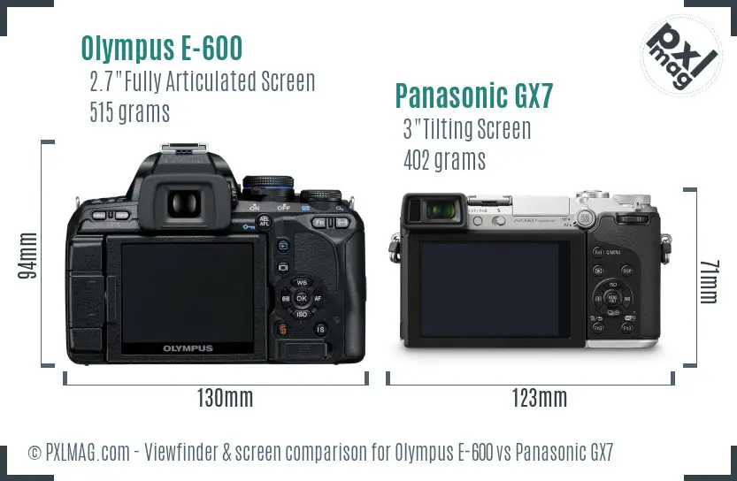 Olympus E-600 vs Panasonic GX7 Screen and Viewfinder comparison
