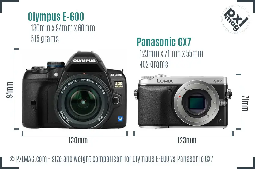 Olympus E-600 vs Panasonic GX7 size comparison