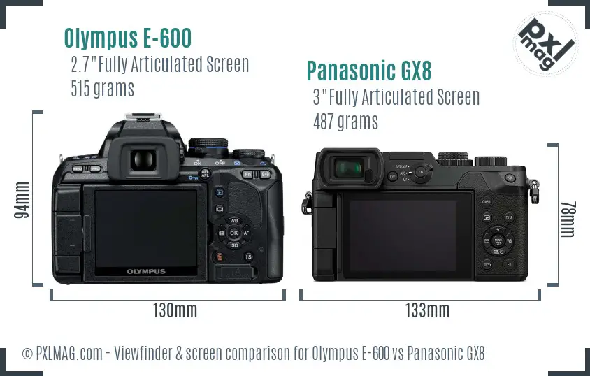 Olympus E-600 vs Panasonic GX8 Screen and Viewfinder comparison