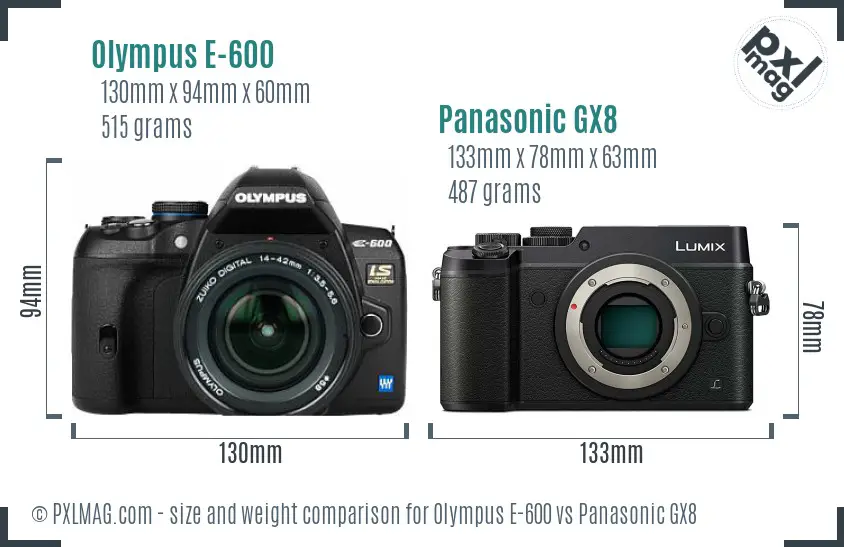 Olympus E-600 vs Panasonic GX8 size comparison