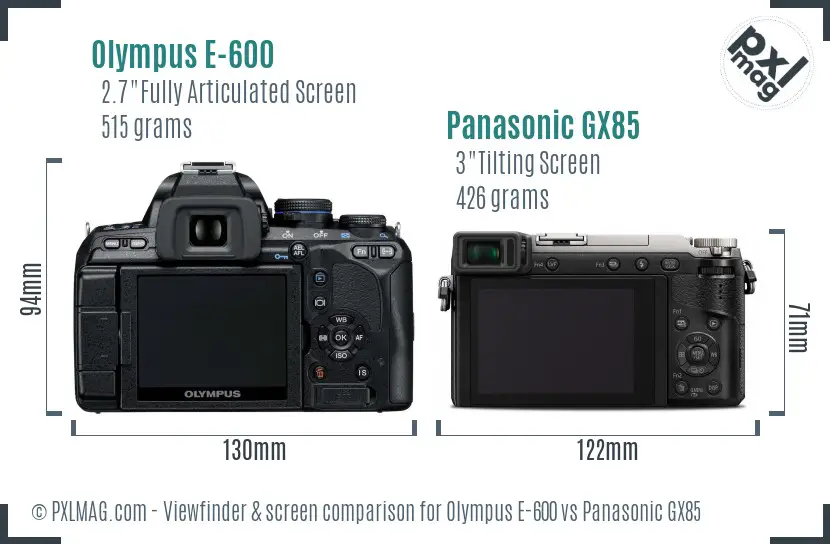 Olympus E-600 vs Panasonic GX85 Screen and Viewfinder comparison