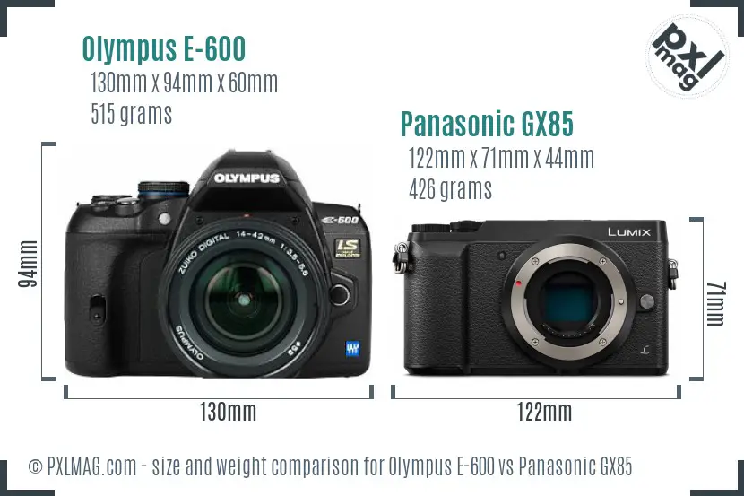 Olympus E-600 vs Panasonic GX85 size comparison