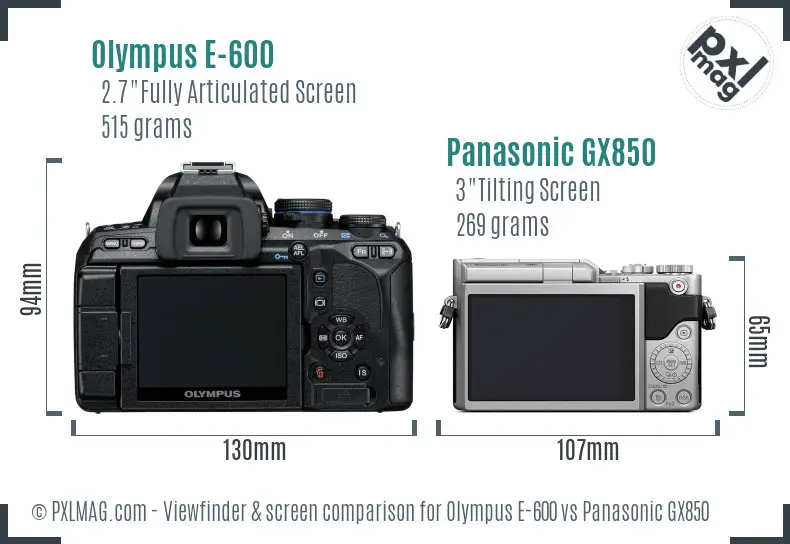 Olympus E-600 vs Panasonic GX850 Screen and Viewfinder comparison