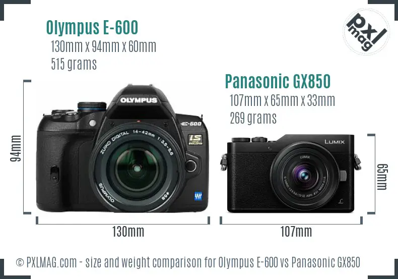 Olympus E-600 vs Panasonic GX850 size comparison