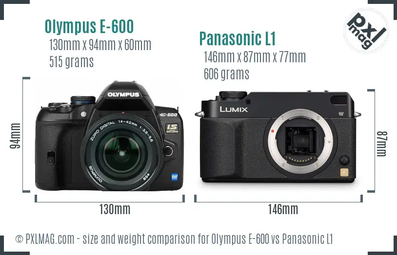 Olympus E-600 vs Panasonic L1 size comparison