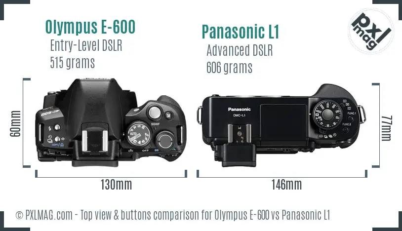 Olympus E-600 vs Panasonic L1 top view buttons comparison